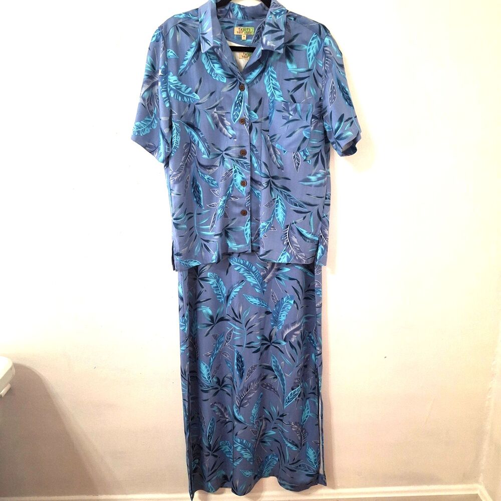 VTG Tahiti Reef  Club Womens Med 2 Piece Set Tropical Maxi Y2K Coastal Grandma
